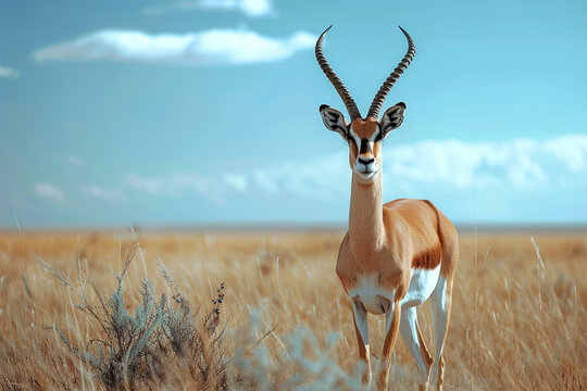 Photo of a male gazelle in the savannah.