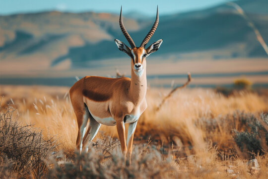 Photo of a male gazelle in the savannah.