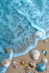 Obraz na płótnie Canvas Beauty of the sea during summer, shades of blue to capture the ocean's depth and movement, with touches of beige to represent sandy shores created with Generative AI Technology