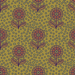 Floral pattern. Nature conservation theme in flat style. Seamless background for fabrics, textiles. Vector illustration