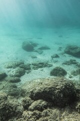Underwater seascape with multiple seabed rocks