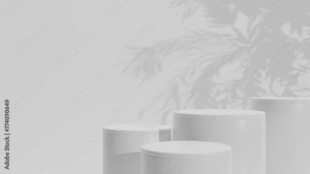 Poster minimal abstract luxury white podiums block for product presentation with empty stage, sunshade shad