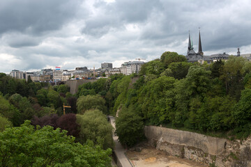 Luxembourg city view on a cloudy autumn day