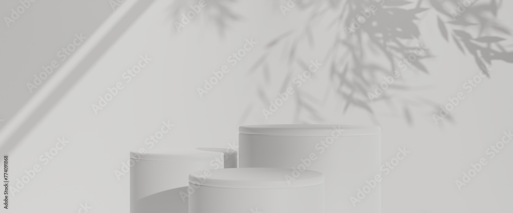 Poster minimal abstract luxury white podiums block for product presentation with empty stage, sunshade shad