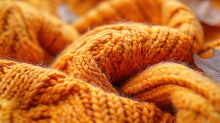 Autumn abstract knitted orange texture wool background. Generative AI