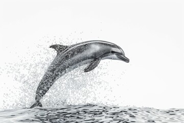 Obraz premium KS Dolphin jumping out of the water against a white backg .