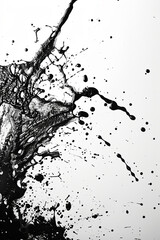 Black ink splashes on a white paper