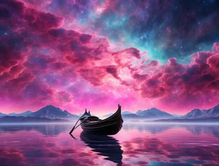Plexiglas foto achterwand boat on the lake © Esther