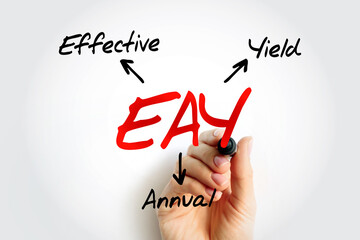 EAY Effective Annual Yield - total profit or returns on a bond that an investor receives, acronym...