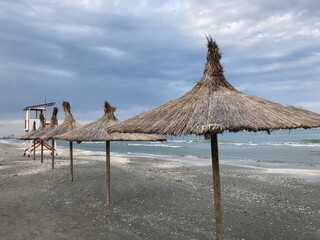 sunny coast of Romania, beach umbrellas