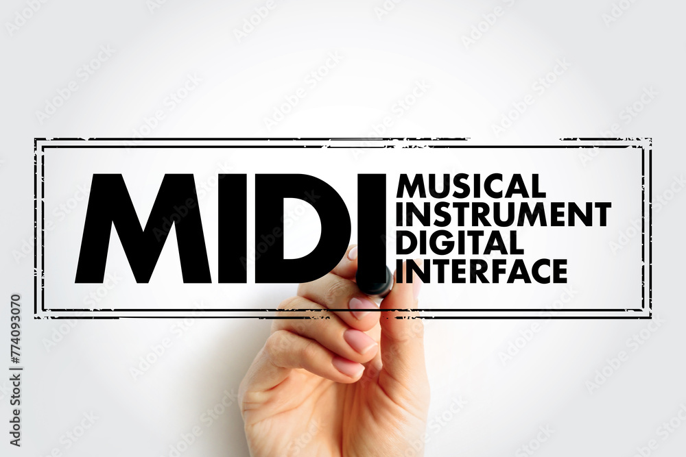 Poster midi musical instrument digital interface - technology standard allowing electronic musical instrume