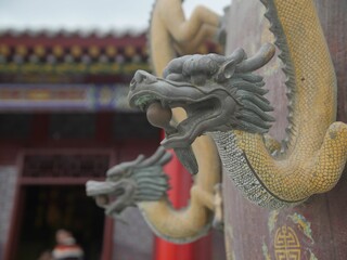 Metal dragon earthquake detector in Hengdian studio. Hengdian, China.