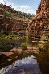 Vertical shot of the Karijini gorges hills and waters