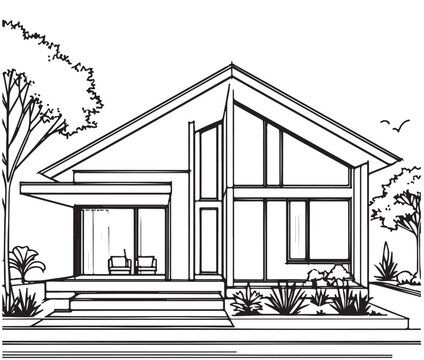 House sketch. Cottage line art
