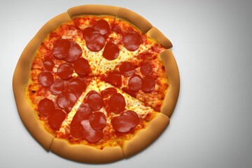 3d rendering illustration of a pizza with cheese and meat