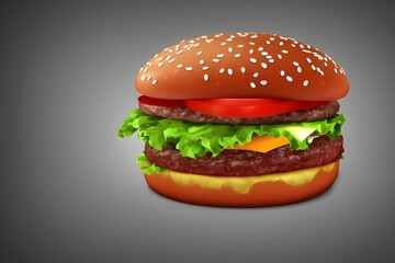 3d rendering illustration of hamburger, classic fast food item