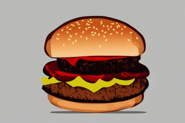 Illustration of hamburger in the retro style, classic fast food item