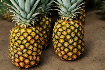 Picture of the raw pineapple with green leaves and skin