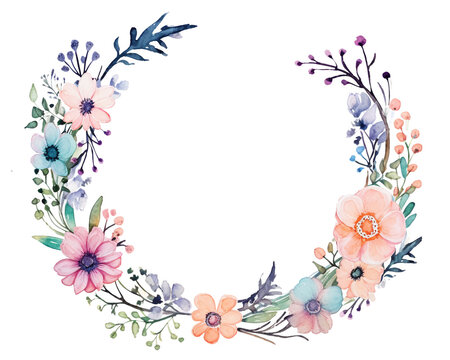 Veronica Geometric Frame , watercolor, Floral Frame, isolated white background
