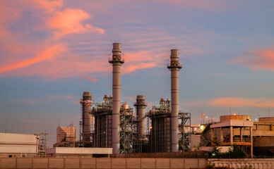 Natural Gas Combined Cycle Power Plant ,Gas turbine electrical power plant with in Twilight power...