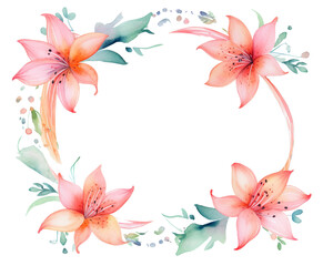 Lilies Geometric Frame , watercolor, Floral Frame, isolated white background
