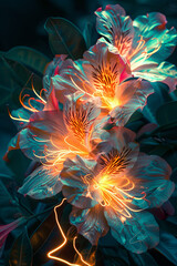 Beautiful flowers with glowing energy flowing through them