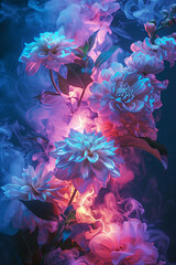 Fototapeta na wymiar Beautiful flowers with glowing energy flowing through them