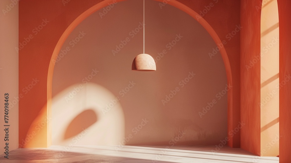 Poster abstract terracotta architecture with smooth arches and warm lighting creating an atmospheric mood.