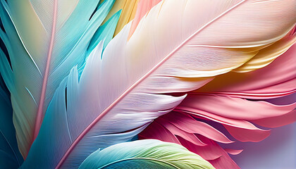 pastel colour feather abstract background. Beautiful multi colour feathers background in pastel colors. Abstract feather pattern concept. Ai generated