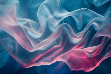 Abstract silky fabric background, blue and pink coloured elegant horizontal backdrop, soft folds, luxury design
