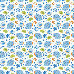 Seashells watercolor seamless pattern, sea background.