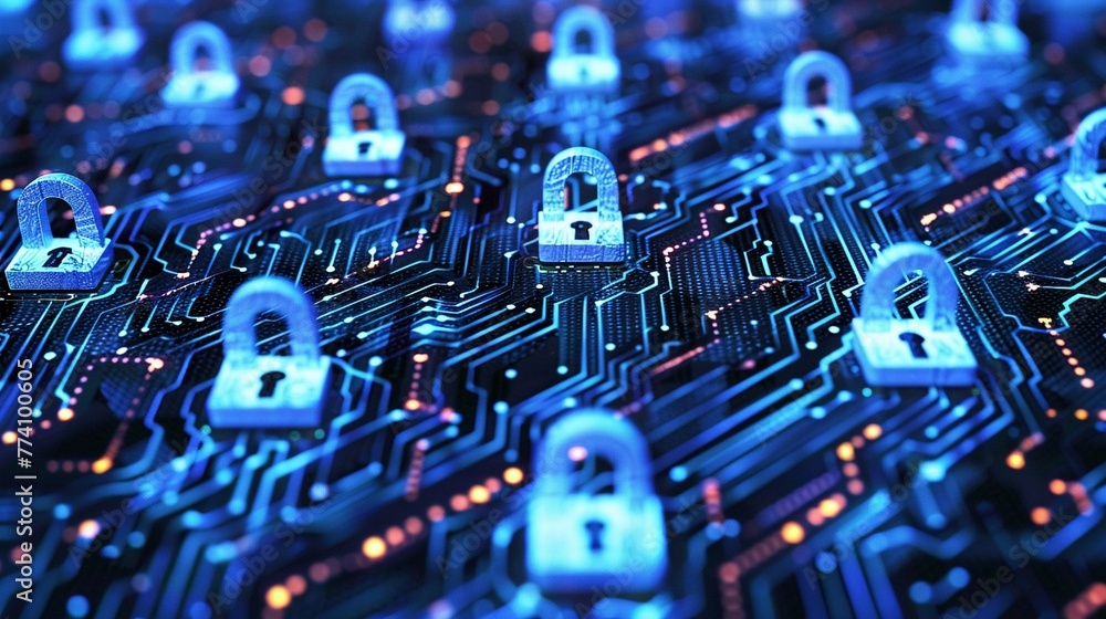 Poster wireless network encryption, waves surrounded by digital locks