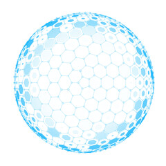 Tech Shield Design: Abstract shield in a sci-fi style. 3D holographic sphere with hexagons creates a tech-inspired design. Use for sports, games, or movies.