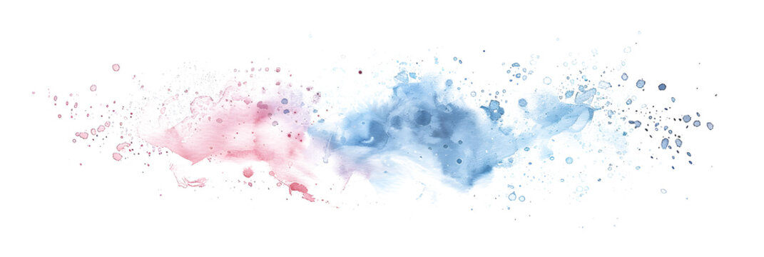 Pastel pink and blue ombre watercolor splash on transparent background.