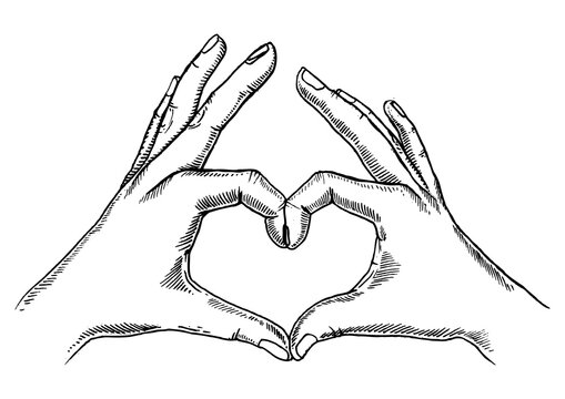 Hands making heart sign engraving PNG