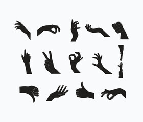  vector hand drawn hand gesture silhouette set