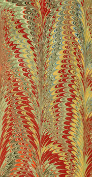 Vertical shot of an endsheet flyleaf of a19th century vintage antique book with abstract patterns