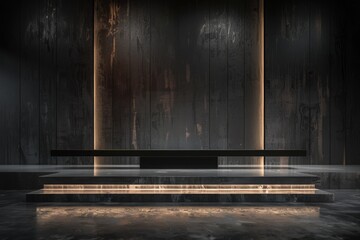 Minimalist showcase stage with subtle illumination, offering a sense of sophistication and a focused display area concept