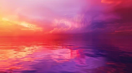 Crédence de cuisine en verre imprimé Réflexion Vibrant pink and purple sunset reflecting on calm water, creating a serene and picturesque scene of natural beauty and tranquility.