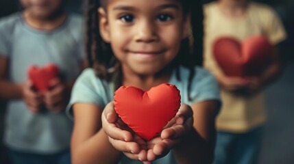 Children holding the heart with happy expression, representative true love - obrazy, fototapety, plakaty