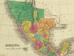 Old map of Texas and other American states from an 19th century atlas