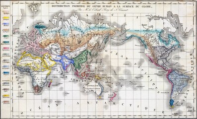 Old map of the world shown on a paper atlas