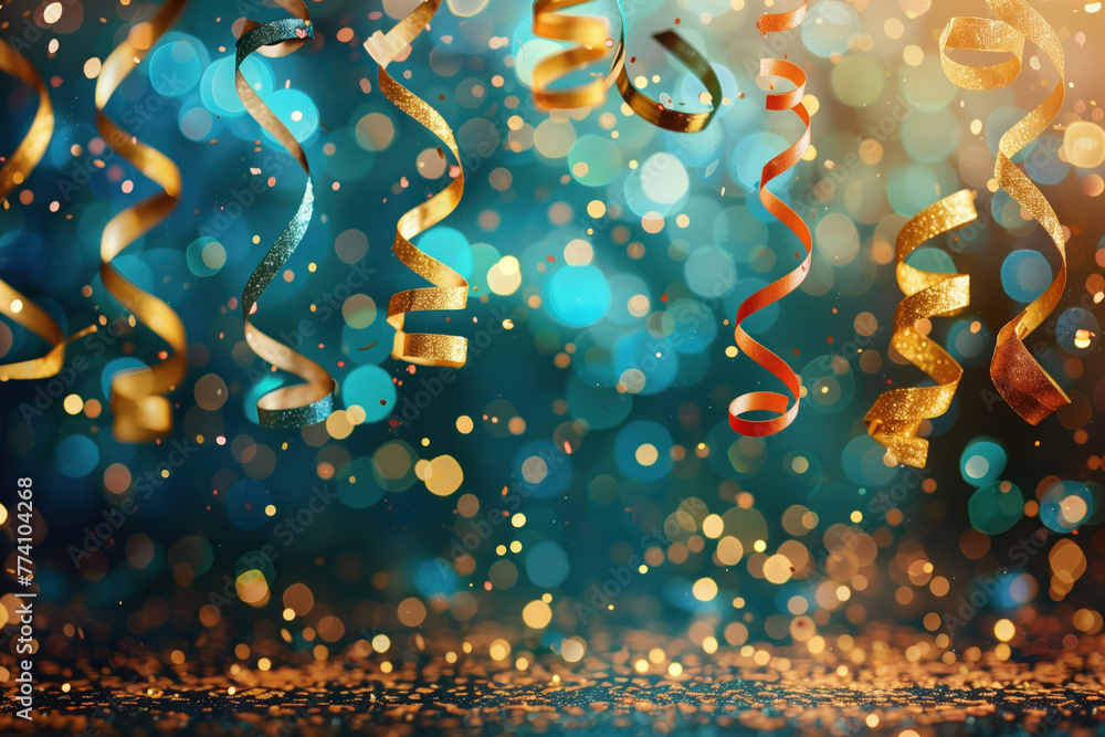 Aufkleber celebration. colorful confetti, lights and bokeh. background image. created with generative ai techn