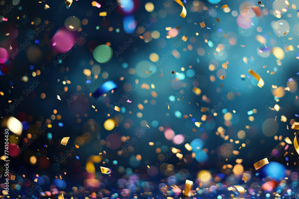 Poster celebration. colorful confetti, lights and bokeh. background image. created with generative ai techn