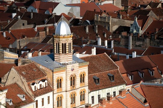 Aerial view of the Piata Sfatului Orthodox Church in Brasov