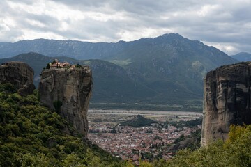 Scenic shot of Monastery of the Holy Trinity at Meteora in Greece