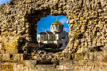 Cathedral of Saint Vladimir in Chersonesos. Russian Orthodox Church, Sevastopol, Crimea (Tauric)....