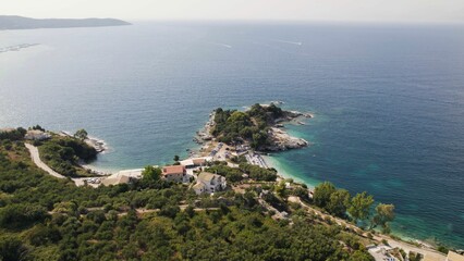 View of scenic Kassiopi shore on Corfu island, Ionian sea, Greece