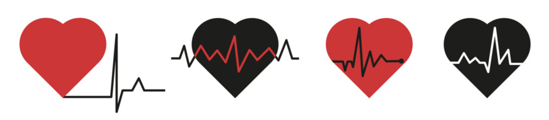 Cardiograms of a healthy heart. Palpitation. Cardiogram design elements set. - obrazy, fototapety, plakaty