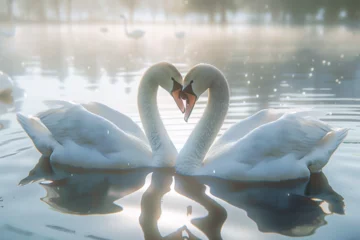 Keuken foto achterwand Two swans swimming in the lake © ananda